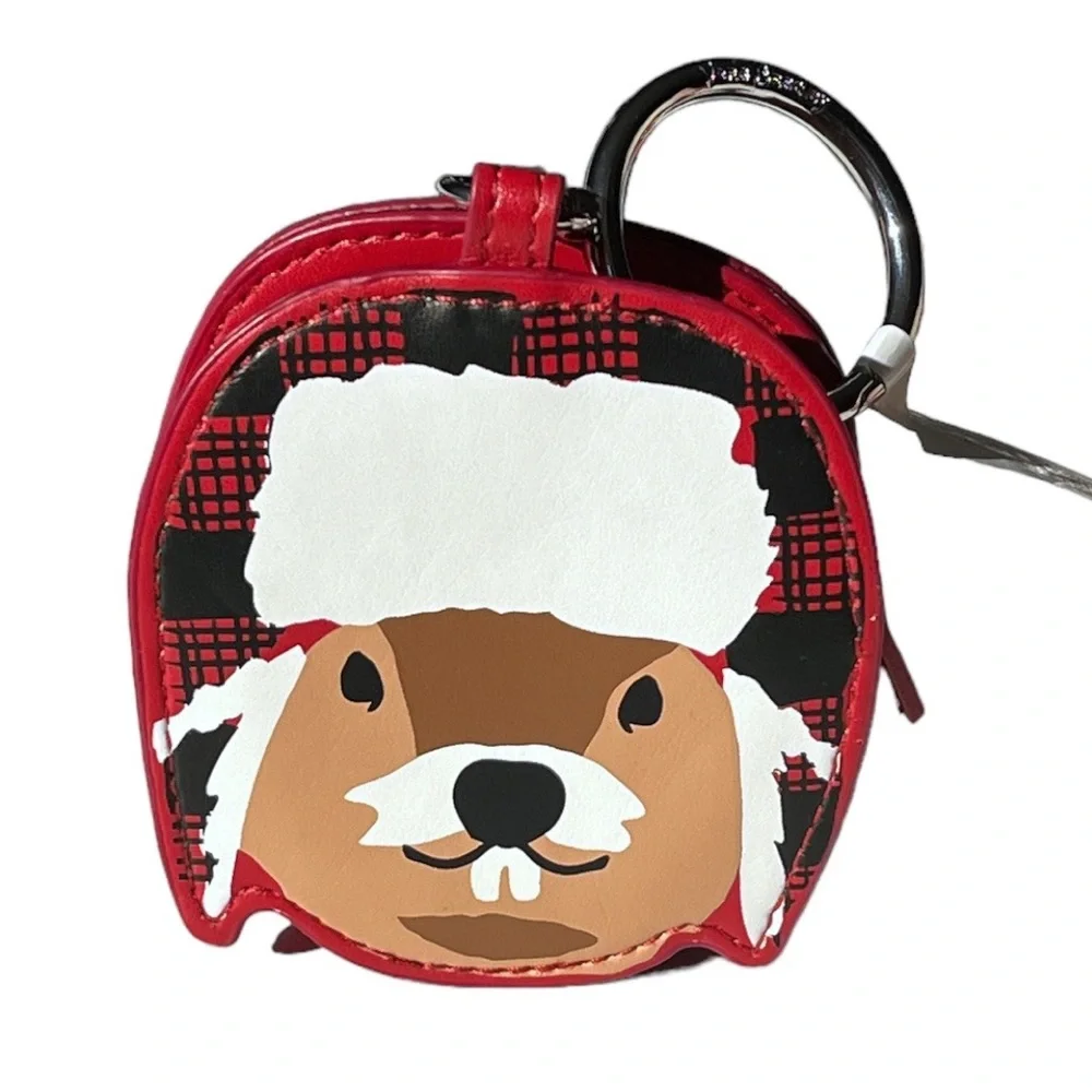 Vera Bradley Merry Mischief Snow Day AirPod Bag Charm Coin Purse Beaver Red